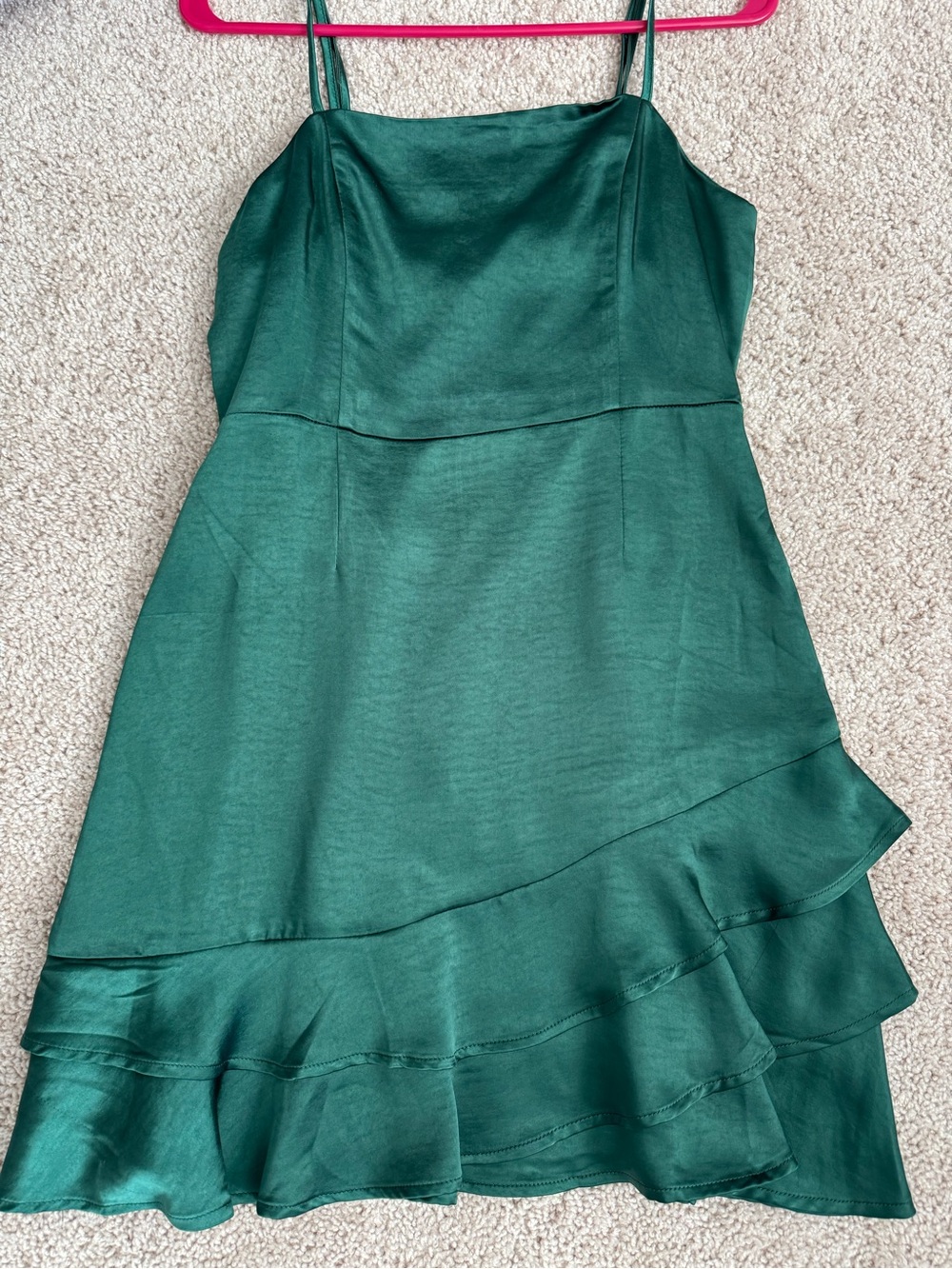 Emerald Green Satin Ruffle Mini Dress Small